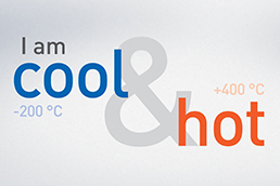 Image of the OPTIMASS 6400 with red and blue colors to illustrate the capabilities in cryogenic and high temperature applications